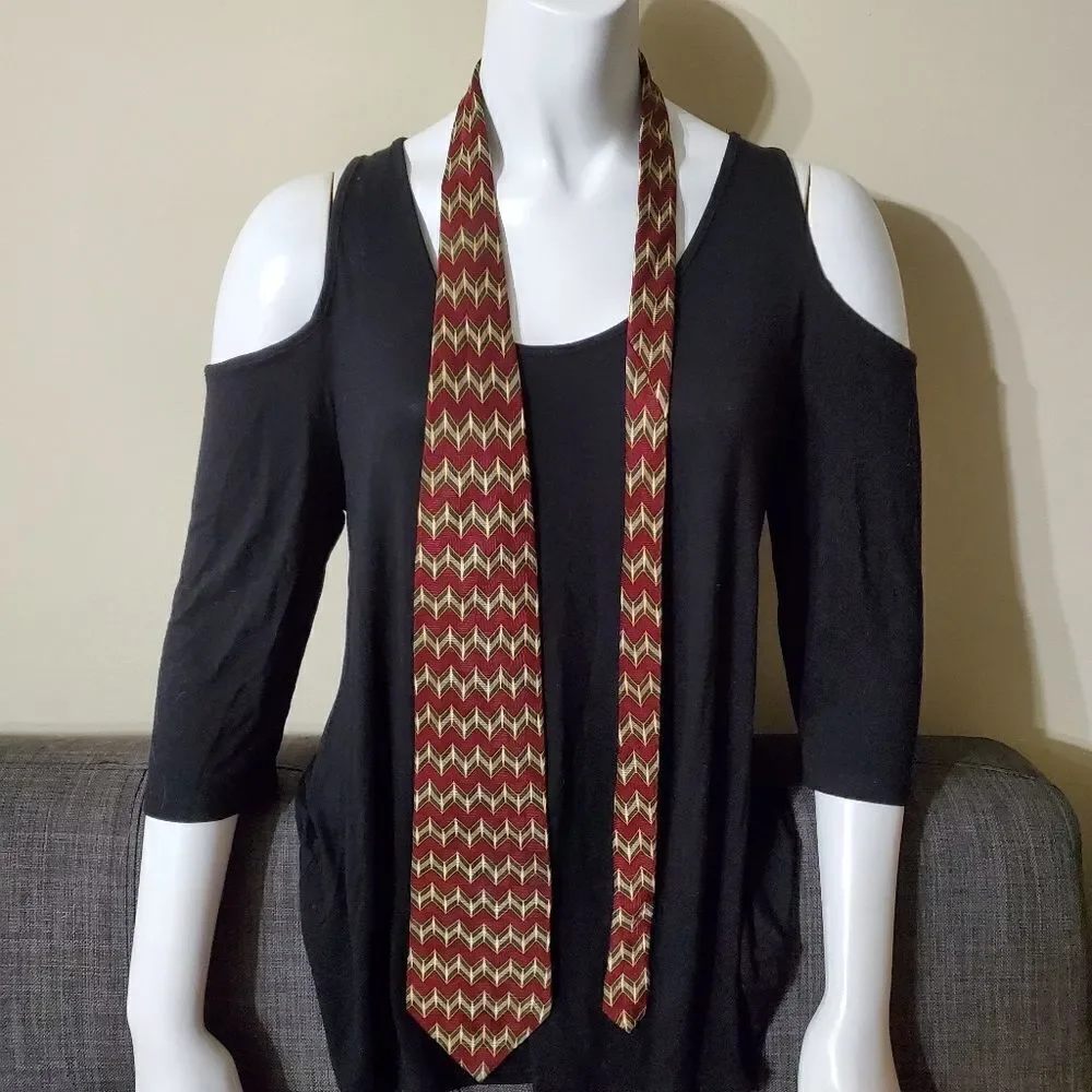 Neo Bill Blass Red, Tan, Green, & Gray Silk Tie
